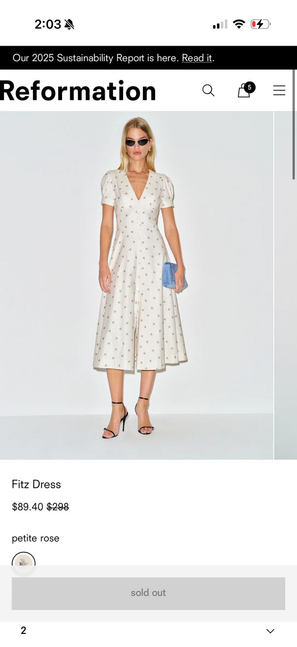 Reformation Fitz Dress Ivory - Size 2